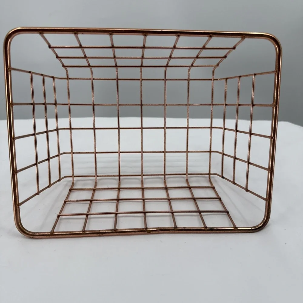 Farmhouse Lodge Copper Wire Basket 8x6x3.5 Cabin Rustic Decor Multiple Uses